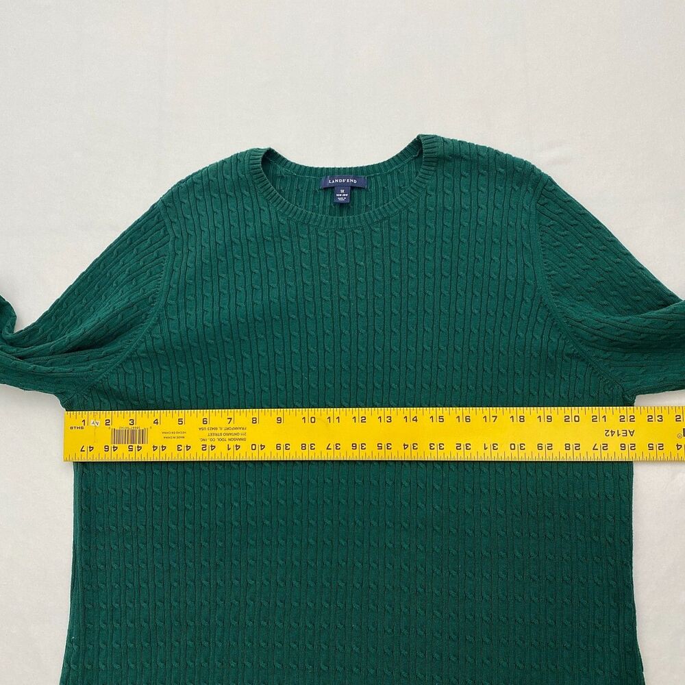 Lands End Cable Knit Sweater Green Cotton Knit Pullover Preppy Classic Size 1X - Picture 7 of 10